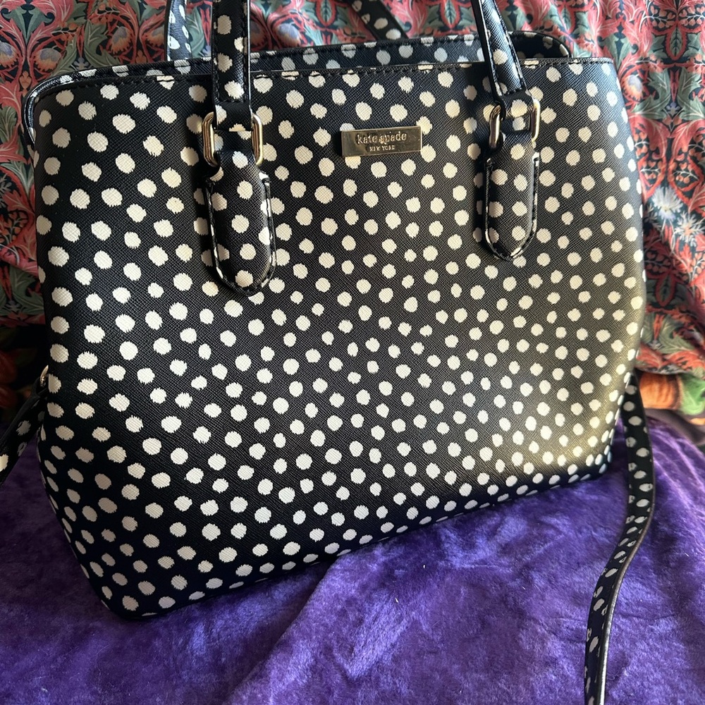 Kate Spade Laurel Way Black White Polka Dot Evangelie satchel purse - Picture 7 of 9